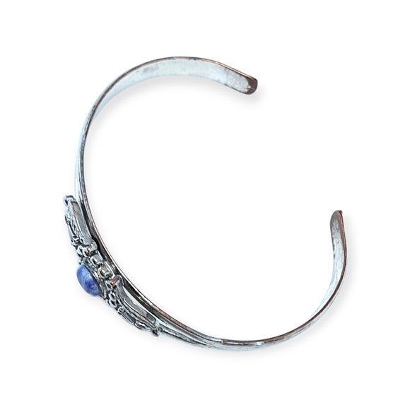 Vintage Silver Open Cuff Bracelet w/Blue Gemstone - Picture 3 of 5